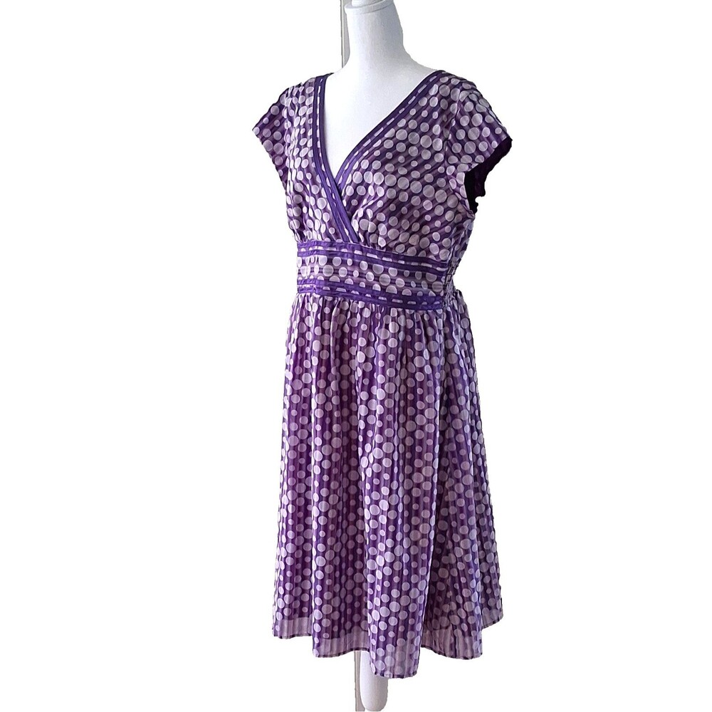 Retro Style Fit Flare Dress Size 16 Purple White Polka Dots Coldwater Creek Fun